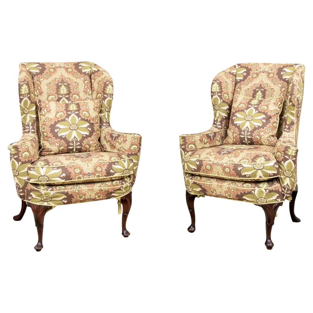 Wing Chair Pair in Custom Clarence House Slipcovers