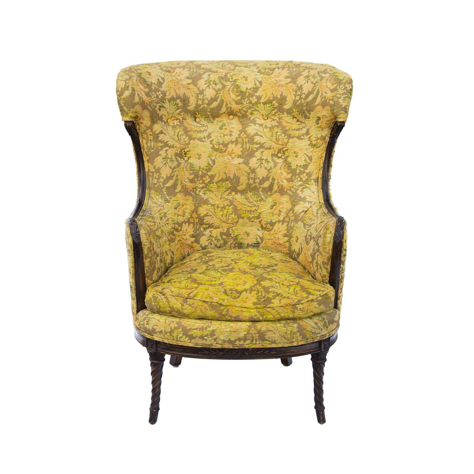 Hollywood Regency Wing Chair with Carved Frame Style of Maison Jansen