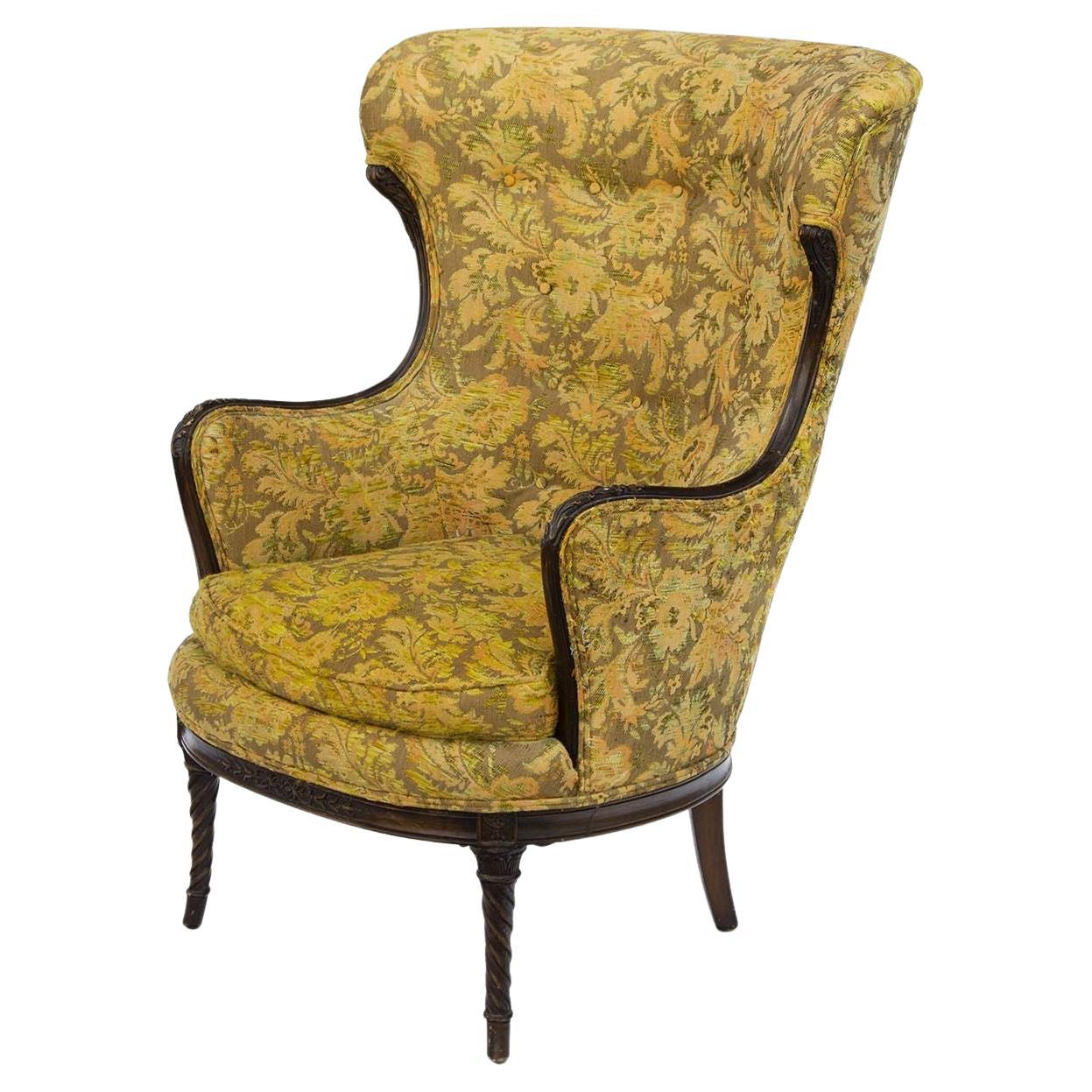 Wing Chair with Carved Frame Style of Maison Jansen