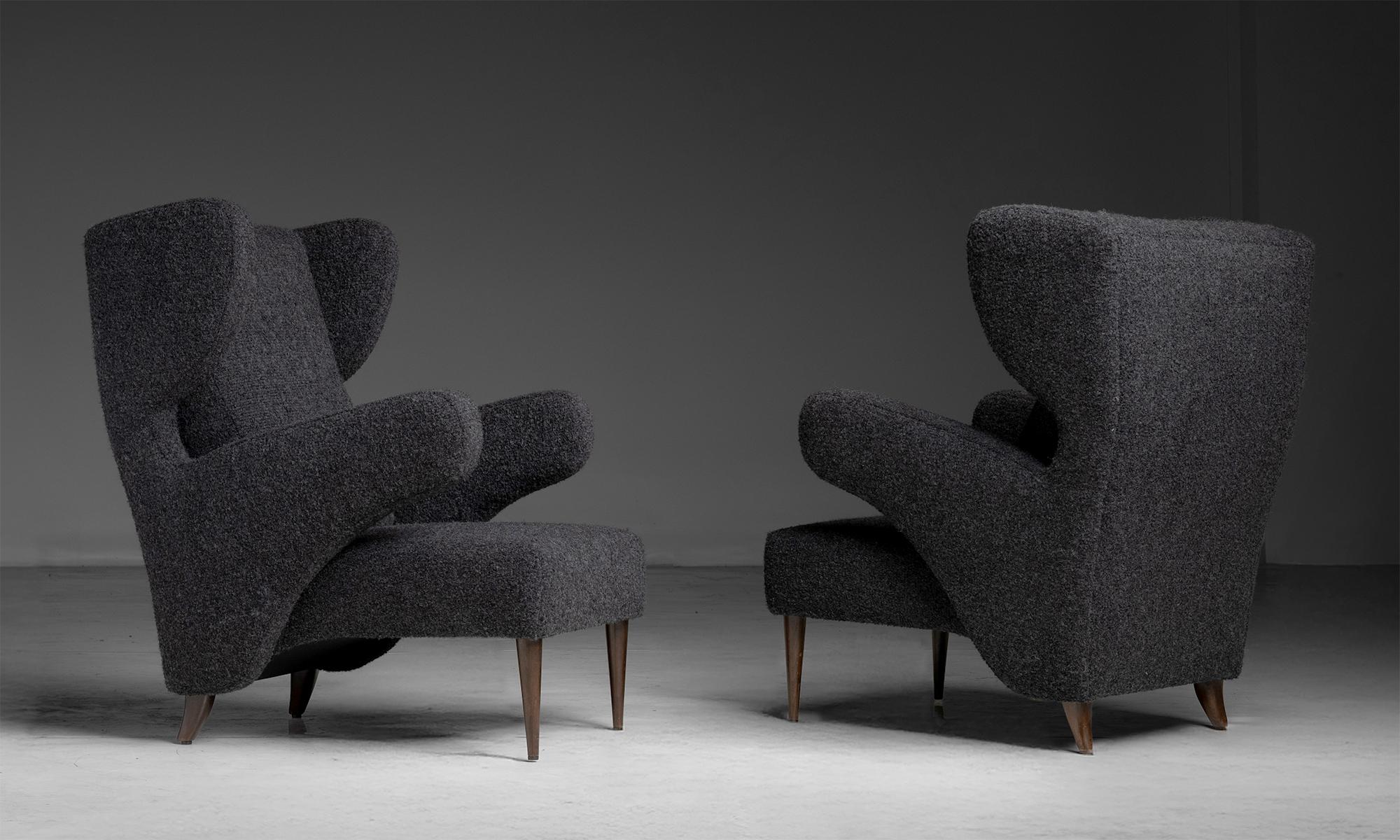 Mid-Century Modern Wing Chairs in Rosemary Hallgarten Alpaca Boucle, Italy 1960