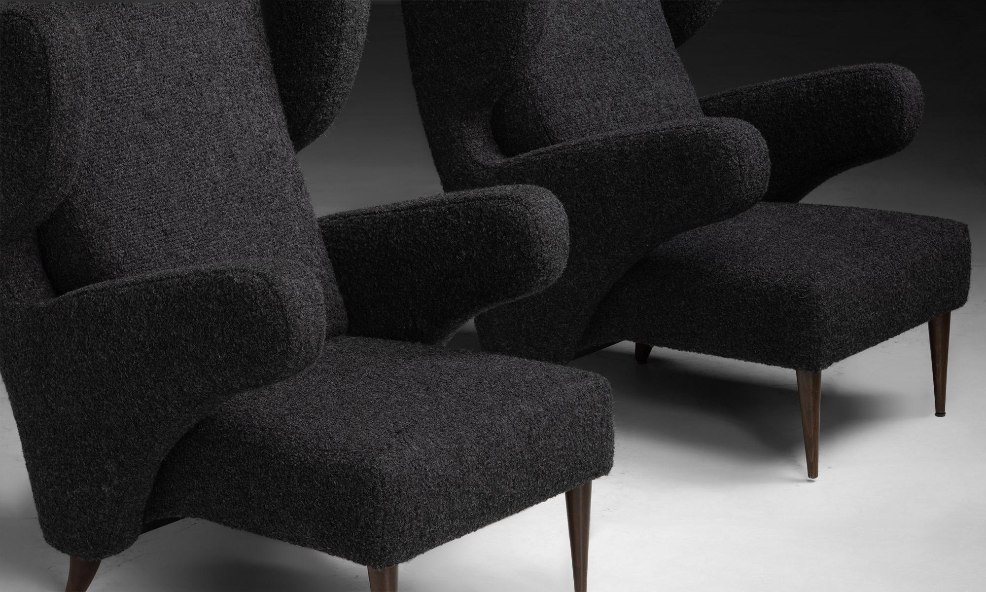 Italian Wing Chairs in Rosemary Hallgarten Alpaca Boucle, Italy 1960