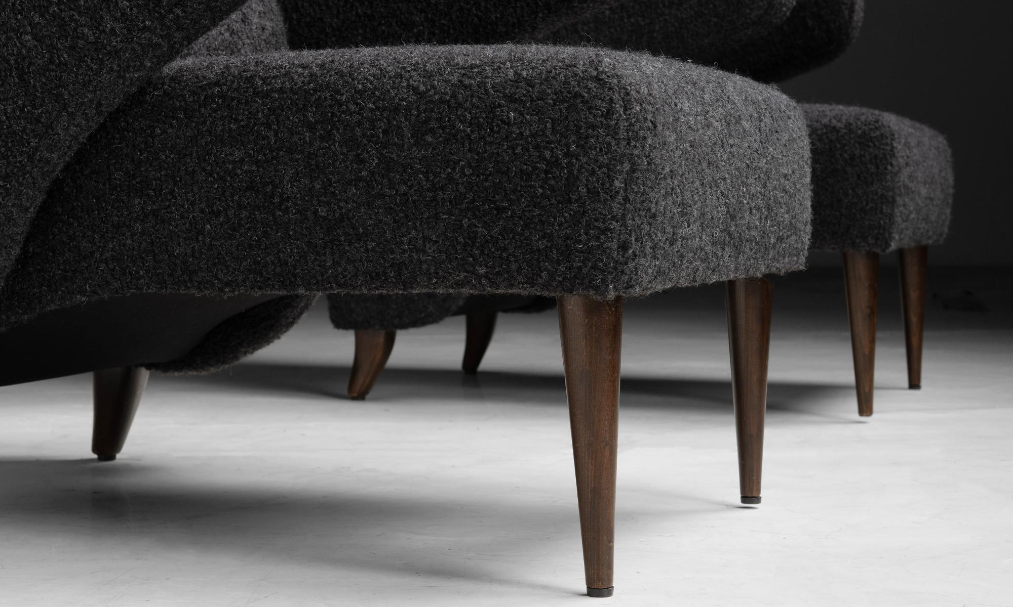 Wing Chairs in Rosemary Hallgarten Alpaca Boucle, Italy 1960 In Distressed Condition In Culver City, CA