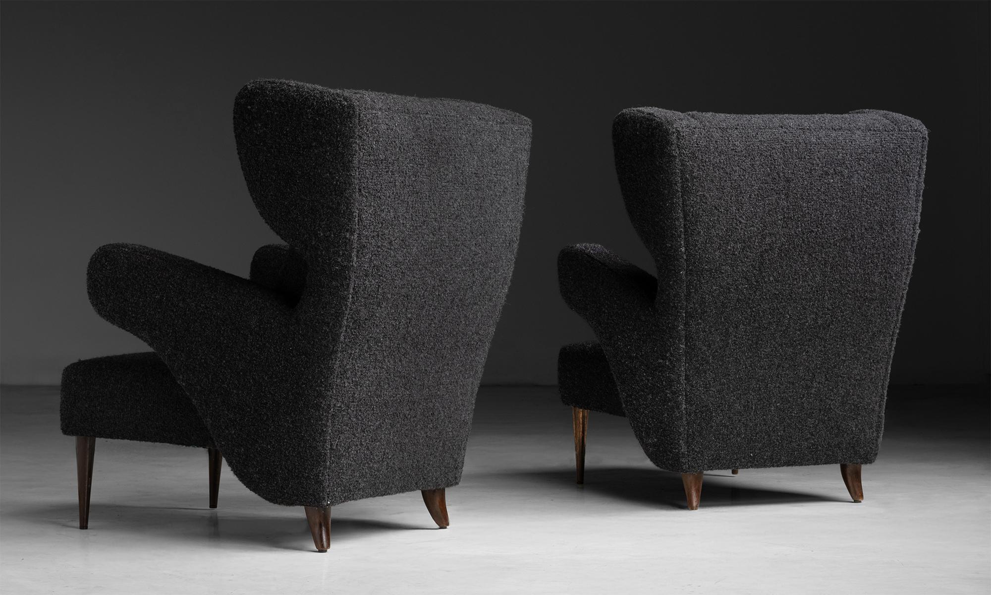 Mid-20th Century Wing Chairs in Rosemary Hallgarten Alpaca Boucle, Italy 1960