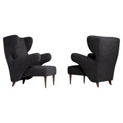 Wing Chairs in Rosemary Hallgarten Alpaca Boucle, Italy 1960