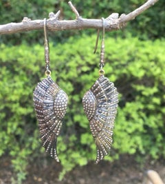 Wing Charm Earring Pave Diamond 925 Silver Diamond Charm Earring For Christmas.