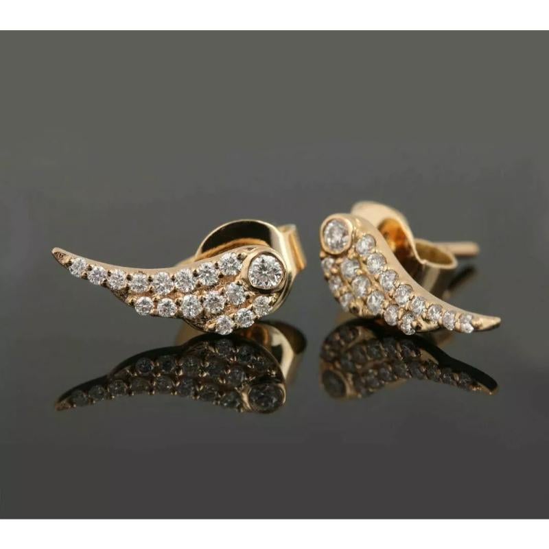 Taille ronde Boucles d'oreilles à breloques en or massif 14k Diamant en vente