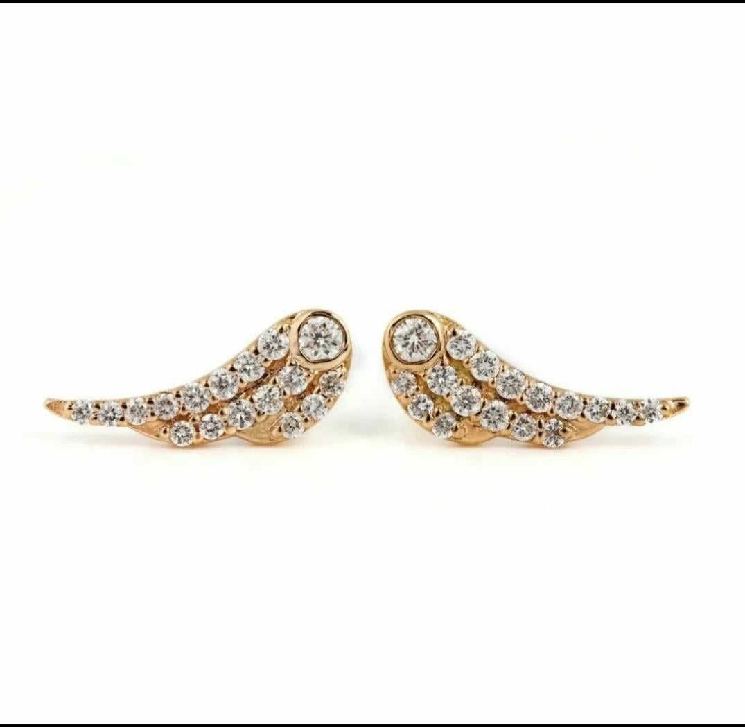 Taille ronde Boucles d'oreilles breloques en or massif 14k avec diamant Boucles d'oreilles breloques en or massif 14k Cadeau d'anniversaire de mariage en vente