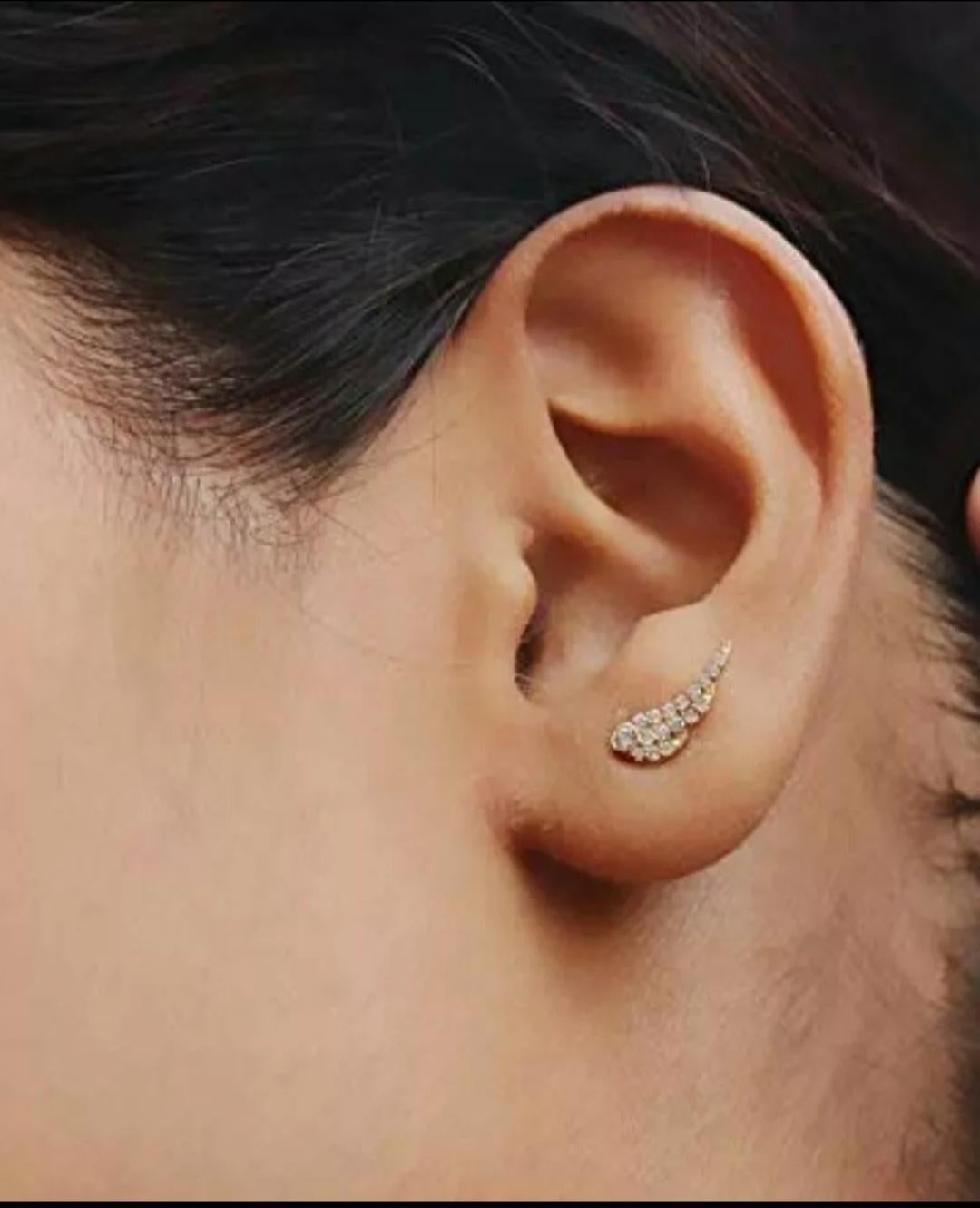 Boucles d'oreilles breloques en or massif 14k avec diamant Boucles d'oreilles breloques en or massif 14k Cadeau d'anniversaire de mariage Unisexe en vente