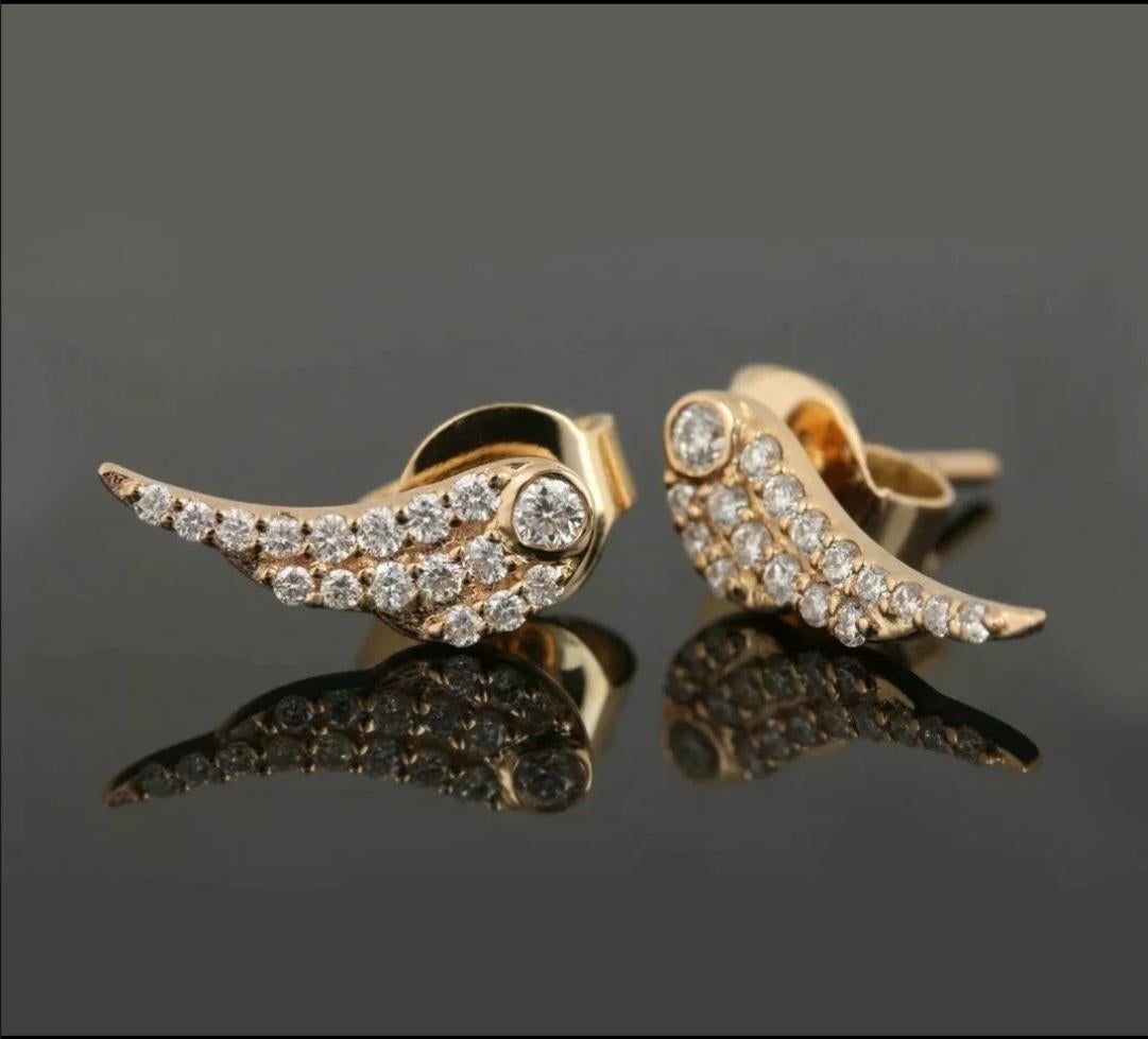 Boucles d'oreilles breloques en or massif 14k avec diamant Boucles d'oreilles breloques en or massif 14k Cadeau d'anniversaire de mariage en vente 3