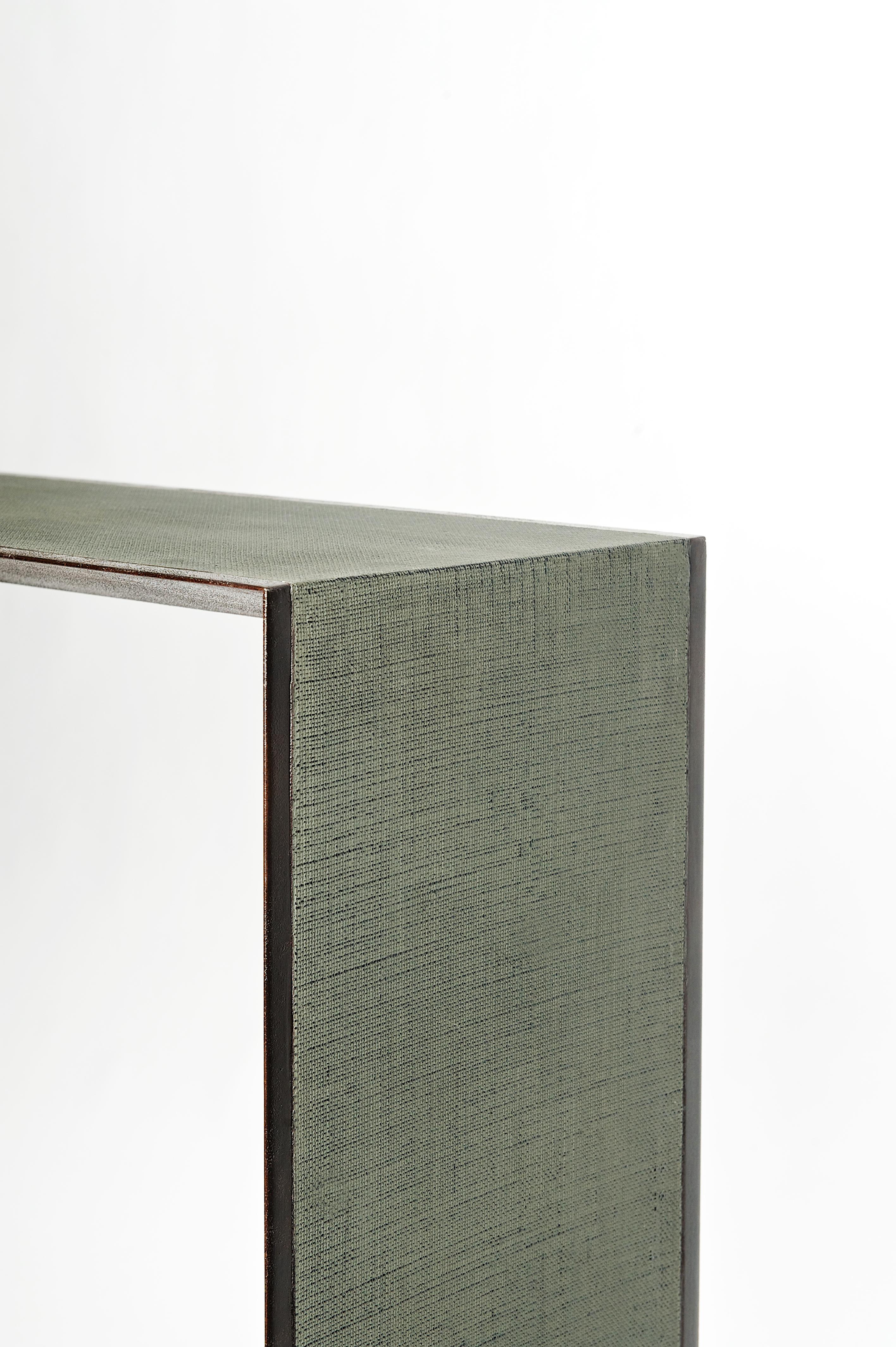 Modern Industrial Wing Console in Steel and Textural Linen by Elan Atelier (Preorder) For Sale