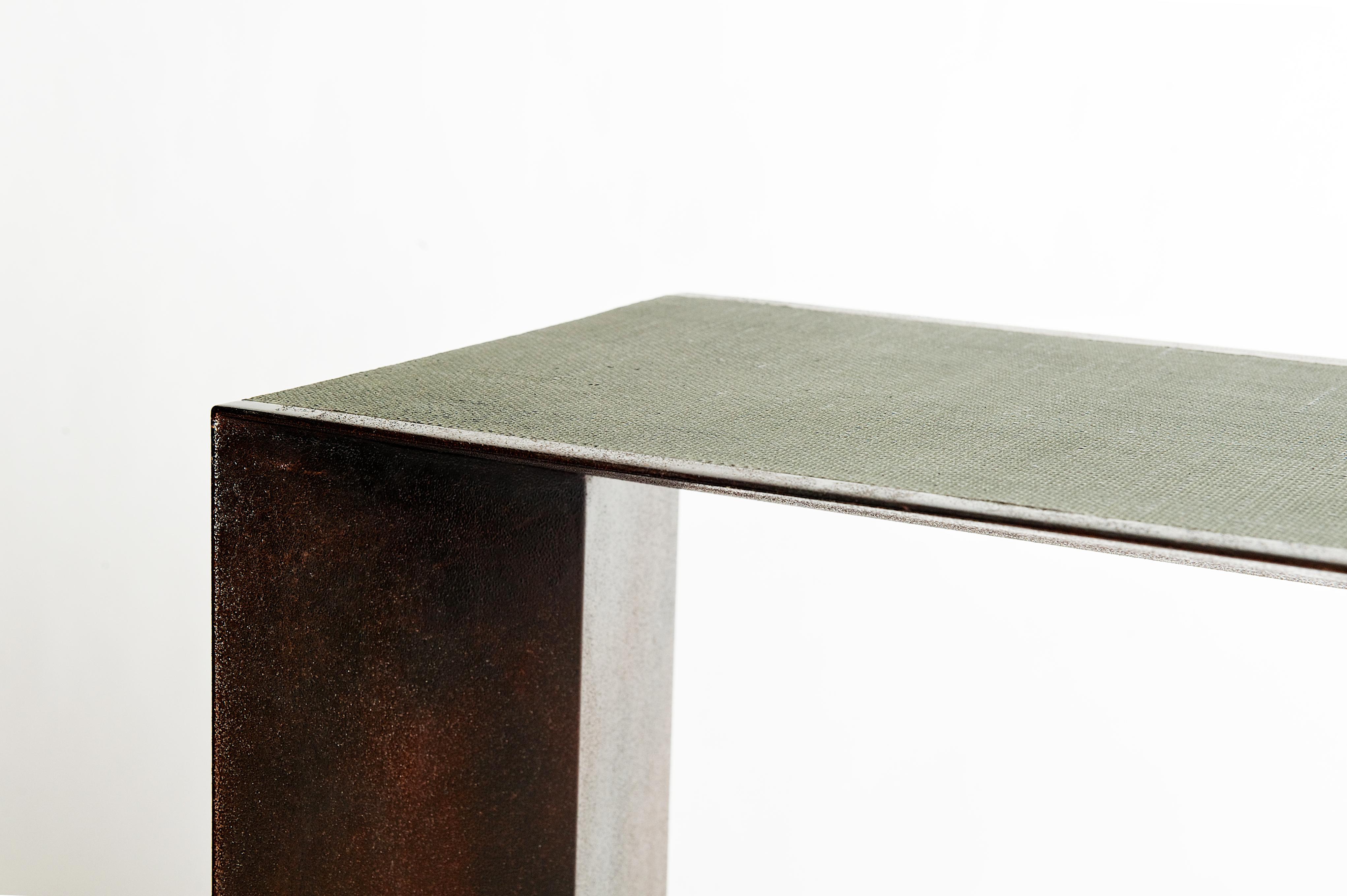European Industrial Wing Console in Steel and Textural Linen by Elan Atelier (Preorder) For Sale