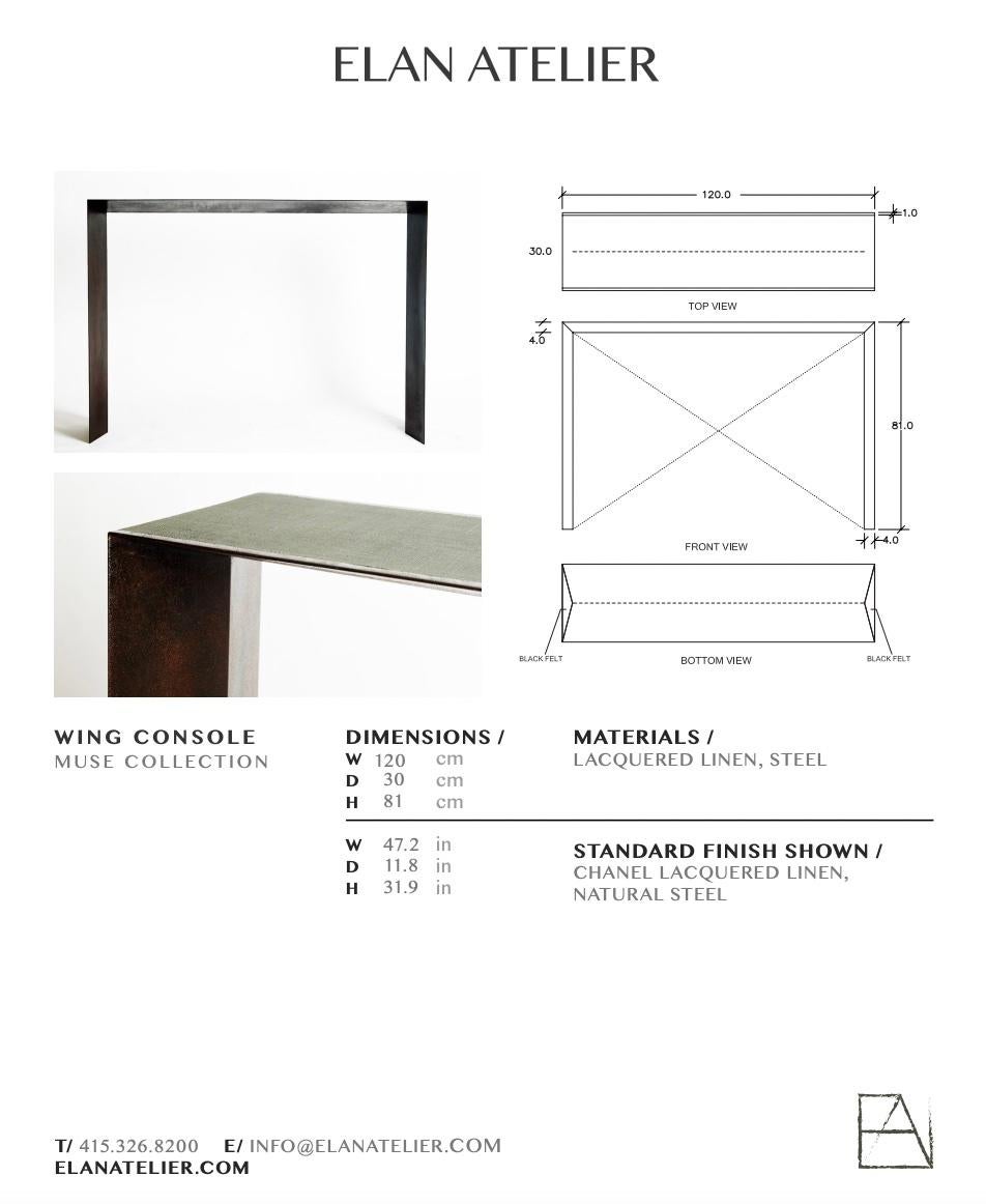 Industrial Wing Console in Steel and Textural Linen by Elan Atelier (Preorder) In New Condition For Sale In New York, NY