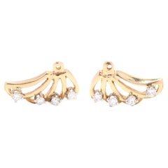 Retro Wing Diamond Earring Jackets, 14K Yellow Gold, Funky Diamond