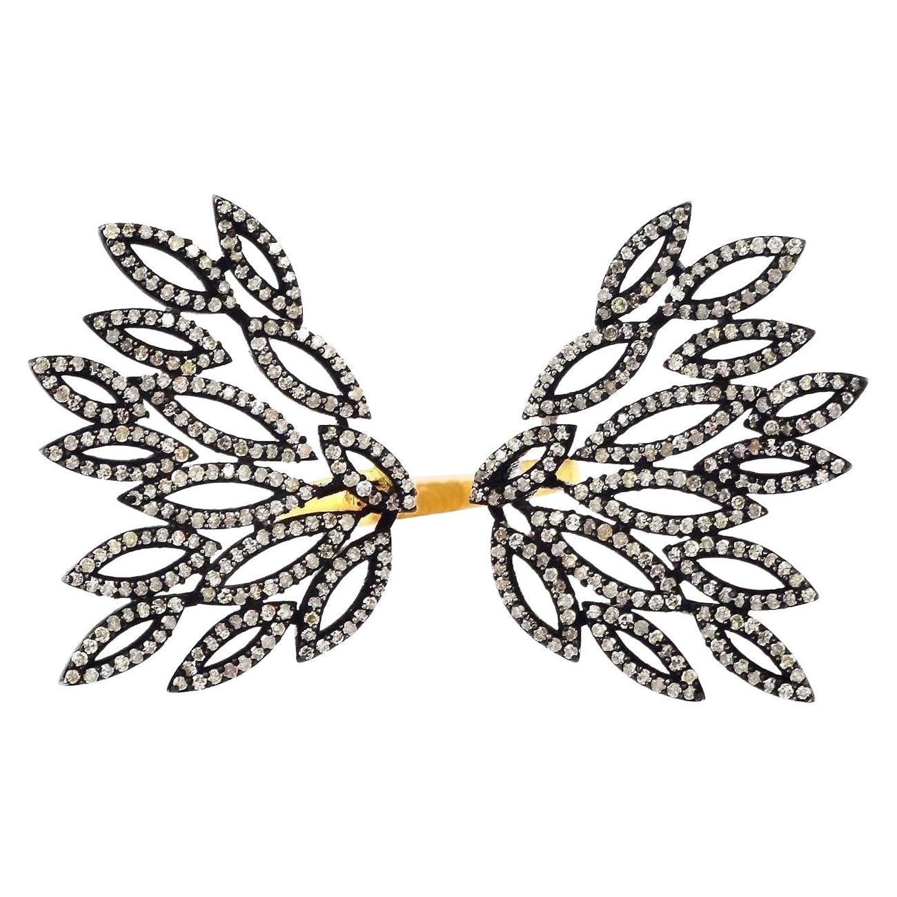En vente :  Bague ouverte à diamants en forme d'ailes