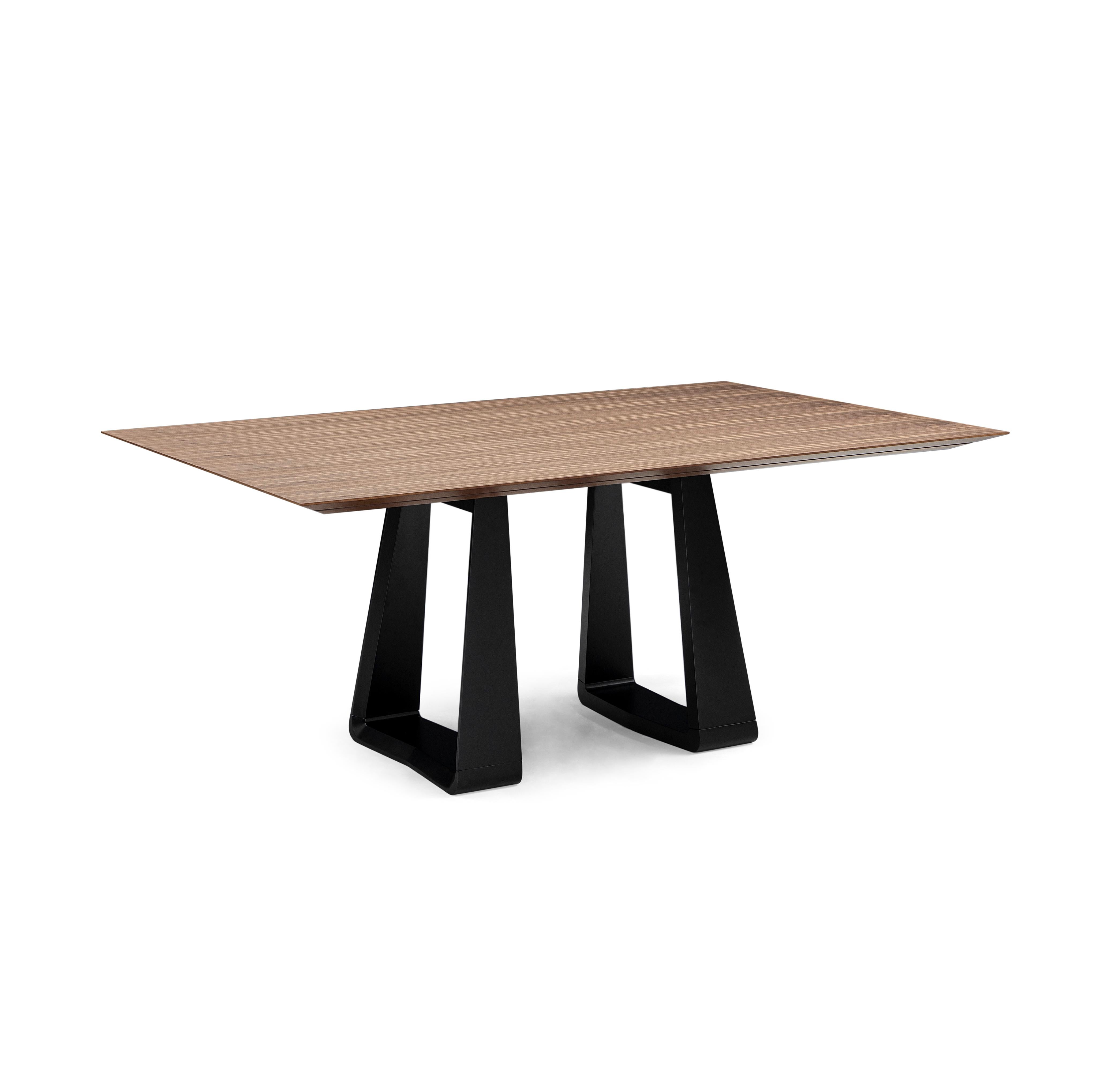 Laqué Table de salle à manger avec placage en noyer  Top de 87 pouces et base noire mate - ligne d'aile en vente