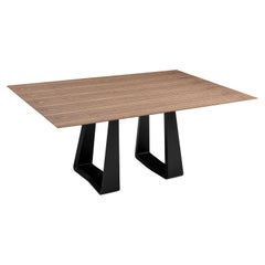 Mesa de comedor chapada en nogal  Tapa de 87 pulgadas y base negra mate - Wing Line