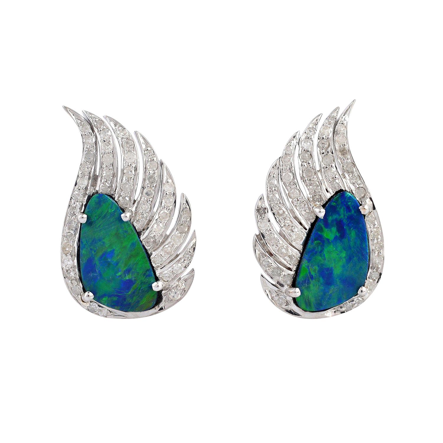 Opal Diamond Wing Stud Earrings