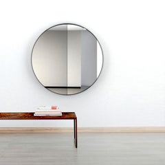 Bipartite Round Mirror by Wing, Black Lacquered MDF, Contemporary