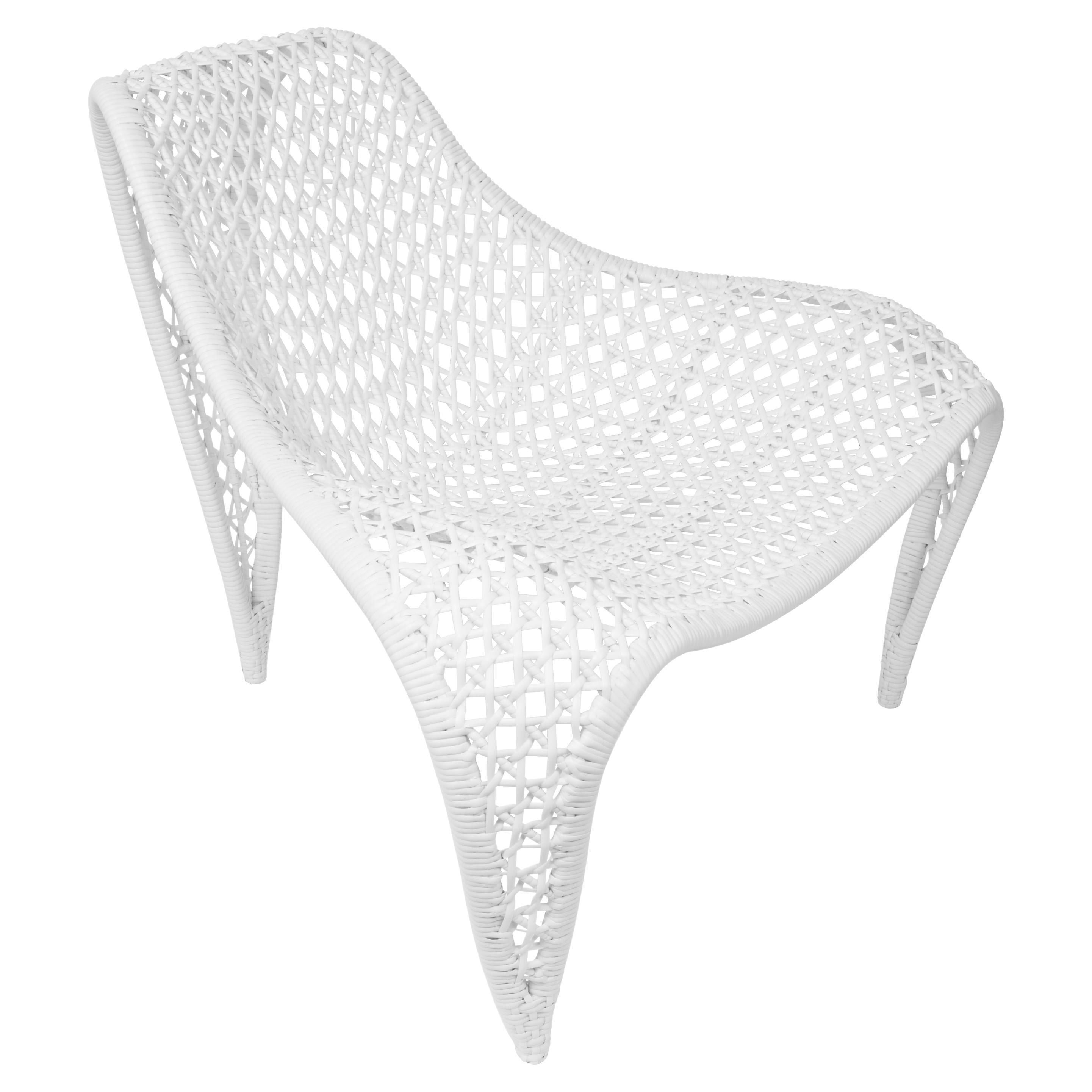 Wing Open Weave White Leather Chair For Sale