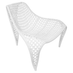 Wing Open Weave White Leather Chair