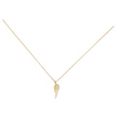 Wing Pendant Necklace, Yellow Gold, Delicate Cable Chain and Single Wing