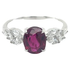 Winged Ruby Engagement Ring, 1.78CT Ruby, Marquis diamonds, 18K White Gold, GRS