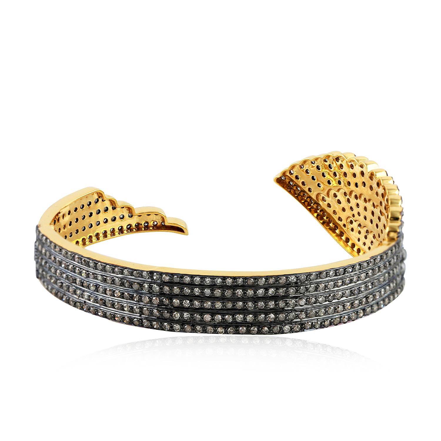 Modern Wing Shape Pave Diamond Bangle in Silver For Sale