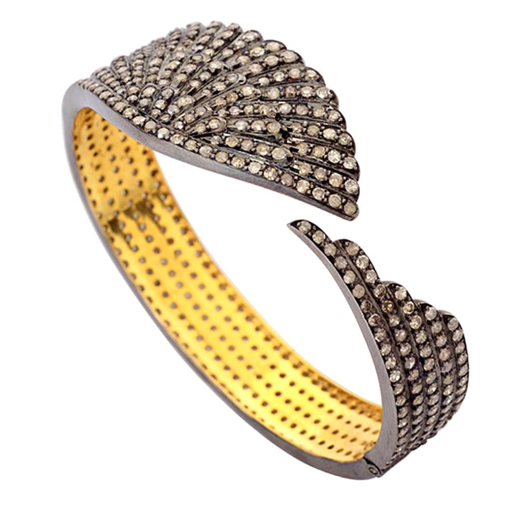 Wing Shape Pave Diamond Bangle in Silver For Sale