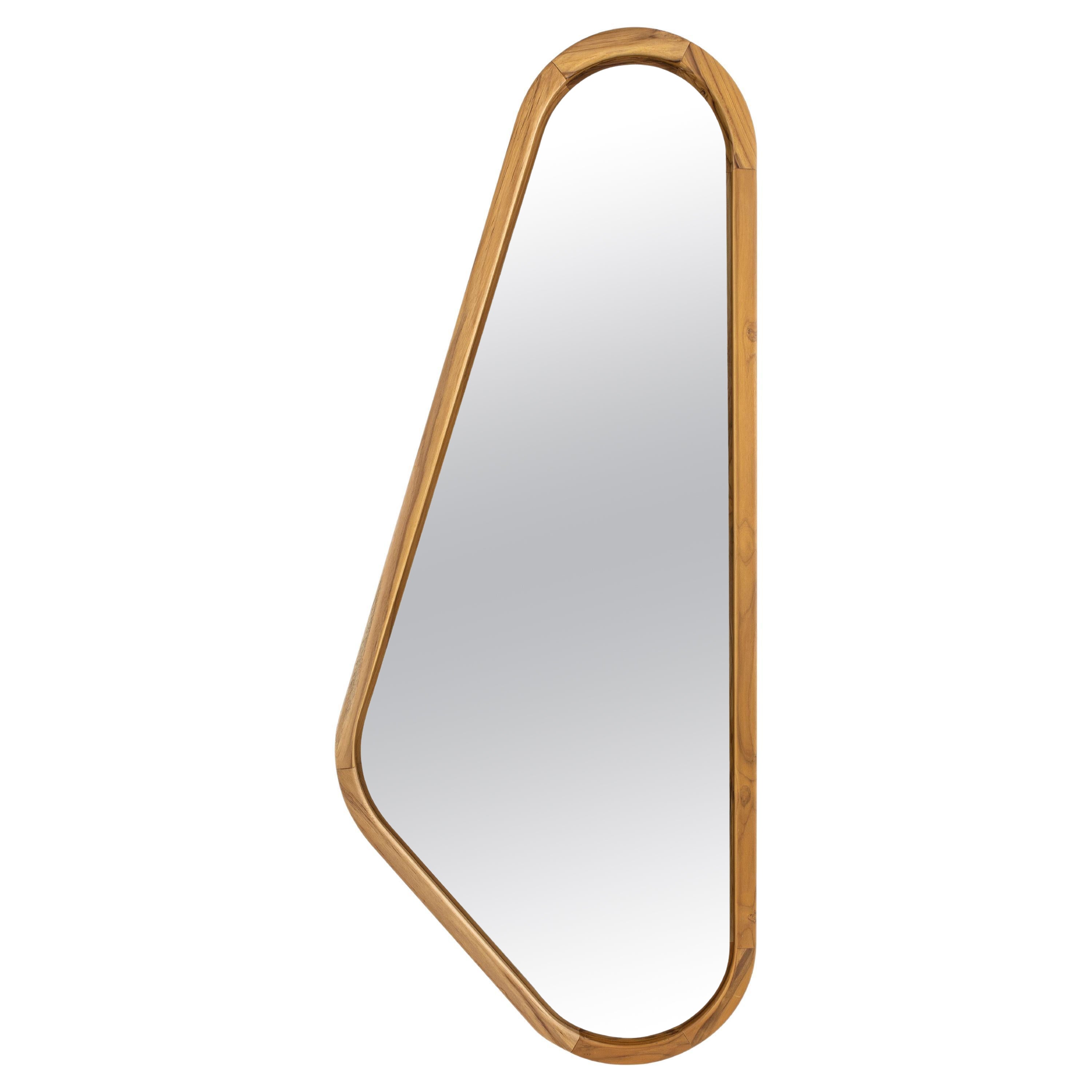 Wing-Shaped Teak Wood Wall Mirror with Natural Finish, Left Side, Ali Collection