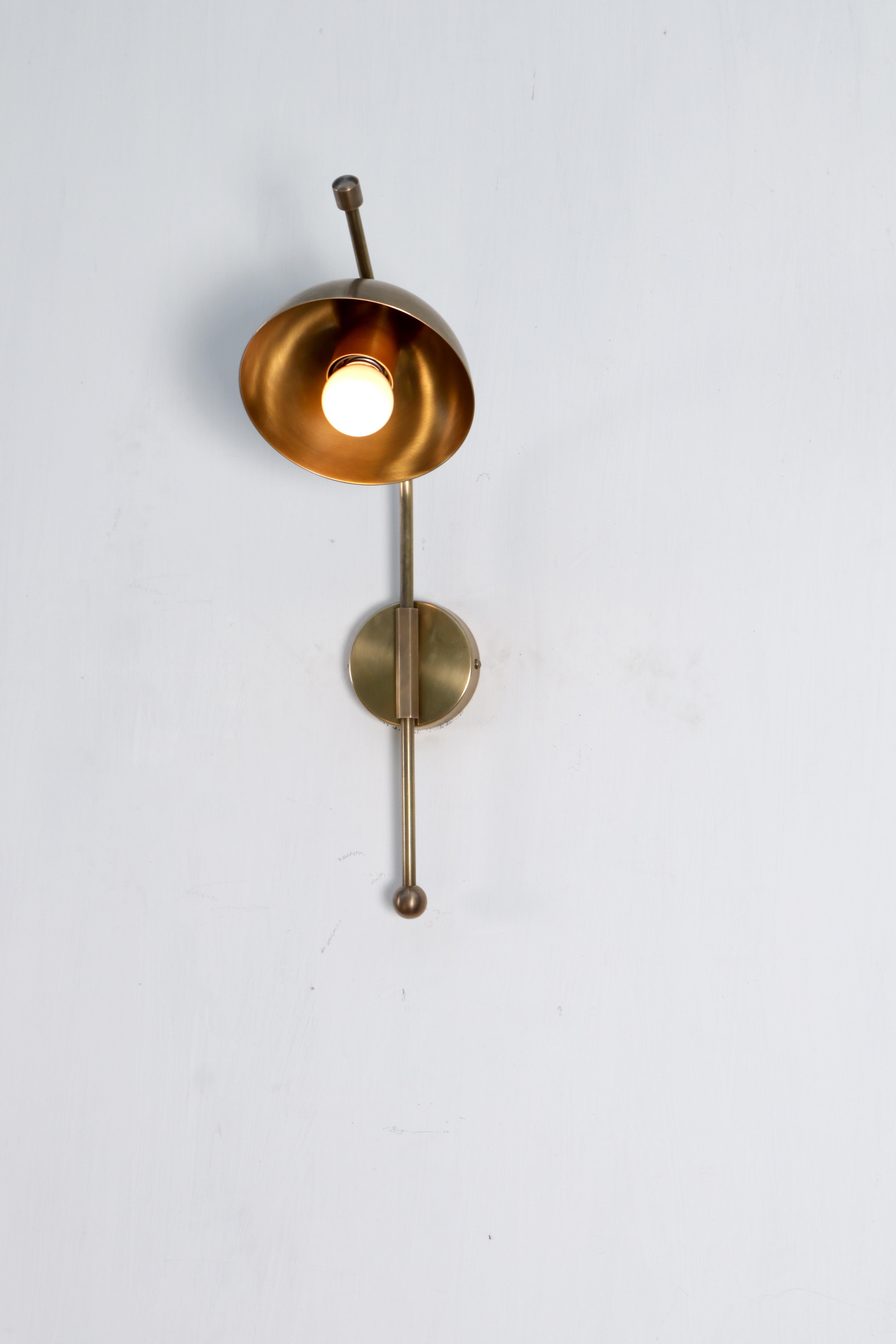 Wing Two Brass Dome Wall Sconce by Lamp Shaper
Dimensions: D 15.5 x W 24 x H 51 cm.
Materials: Brass.

Different finishes available: raw brass, aged brass, burnt brass and brushed brass Please contact us.

All our lamps can be wired according to