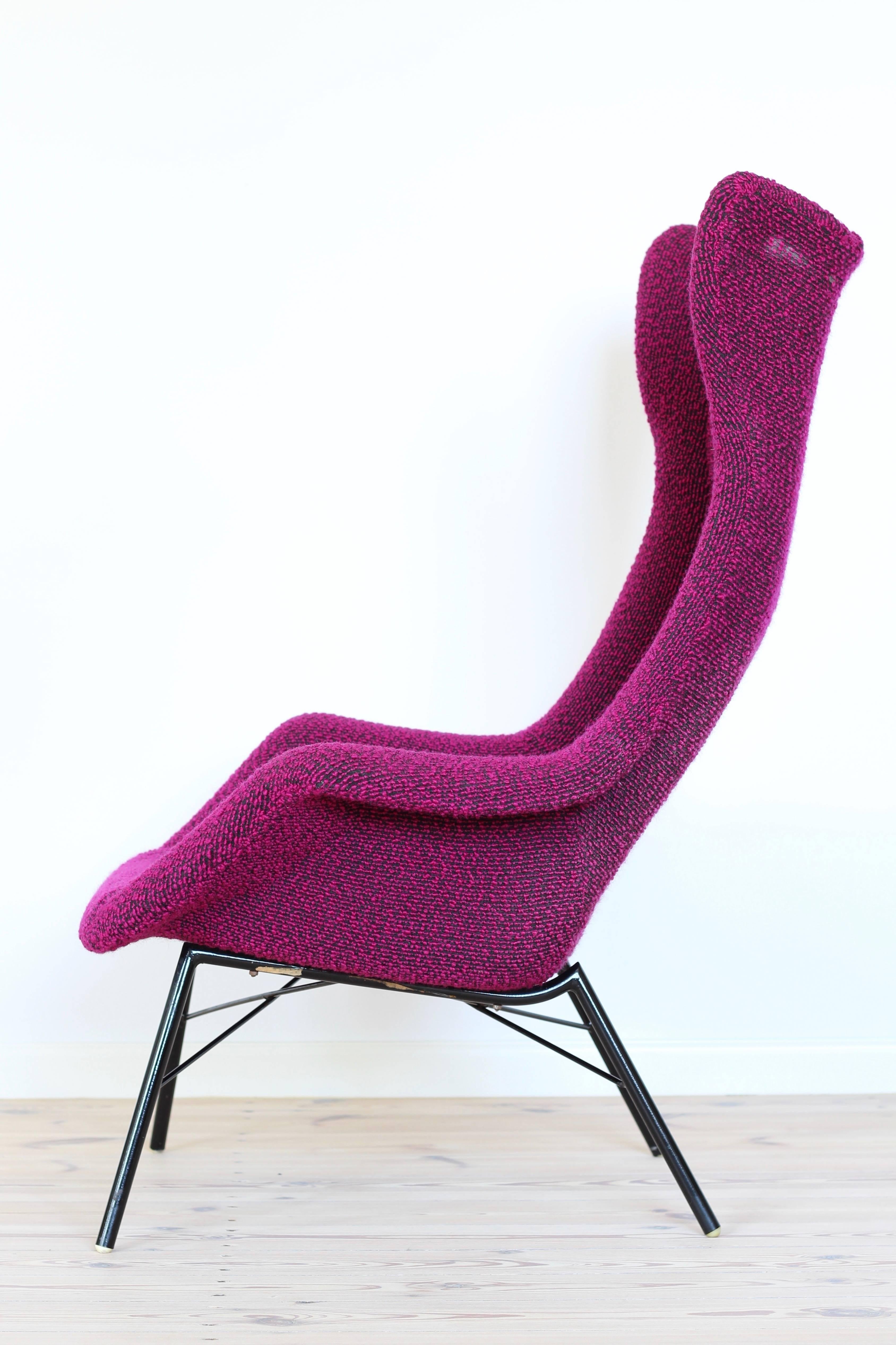 Mid-Century Modern Wingback Armchair by Miroslav Navratil, 1960s, Original Purple Upholstery