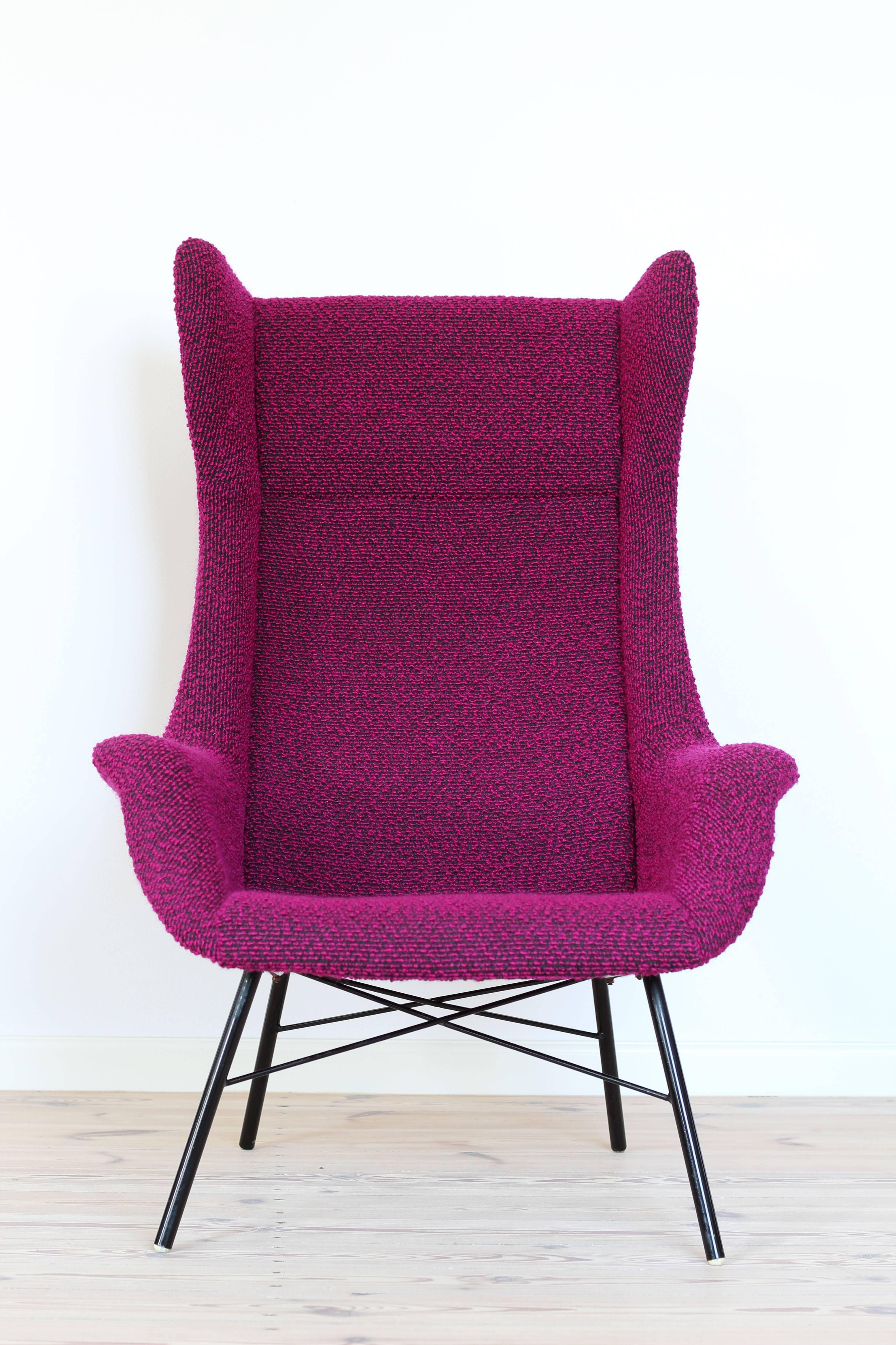 Mid-20th Century Wingback Armchair by Miroslav Navratil, 1960s, Original Purple Upholstery