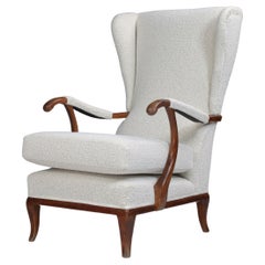 Wingback Armchair by Paolo Buffa Reupholstered in Bouclé Fabric, Italy 1940s  Th