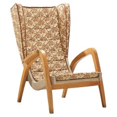 Wingback Armchair in Beige Floral Upholstery