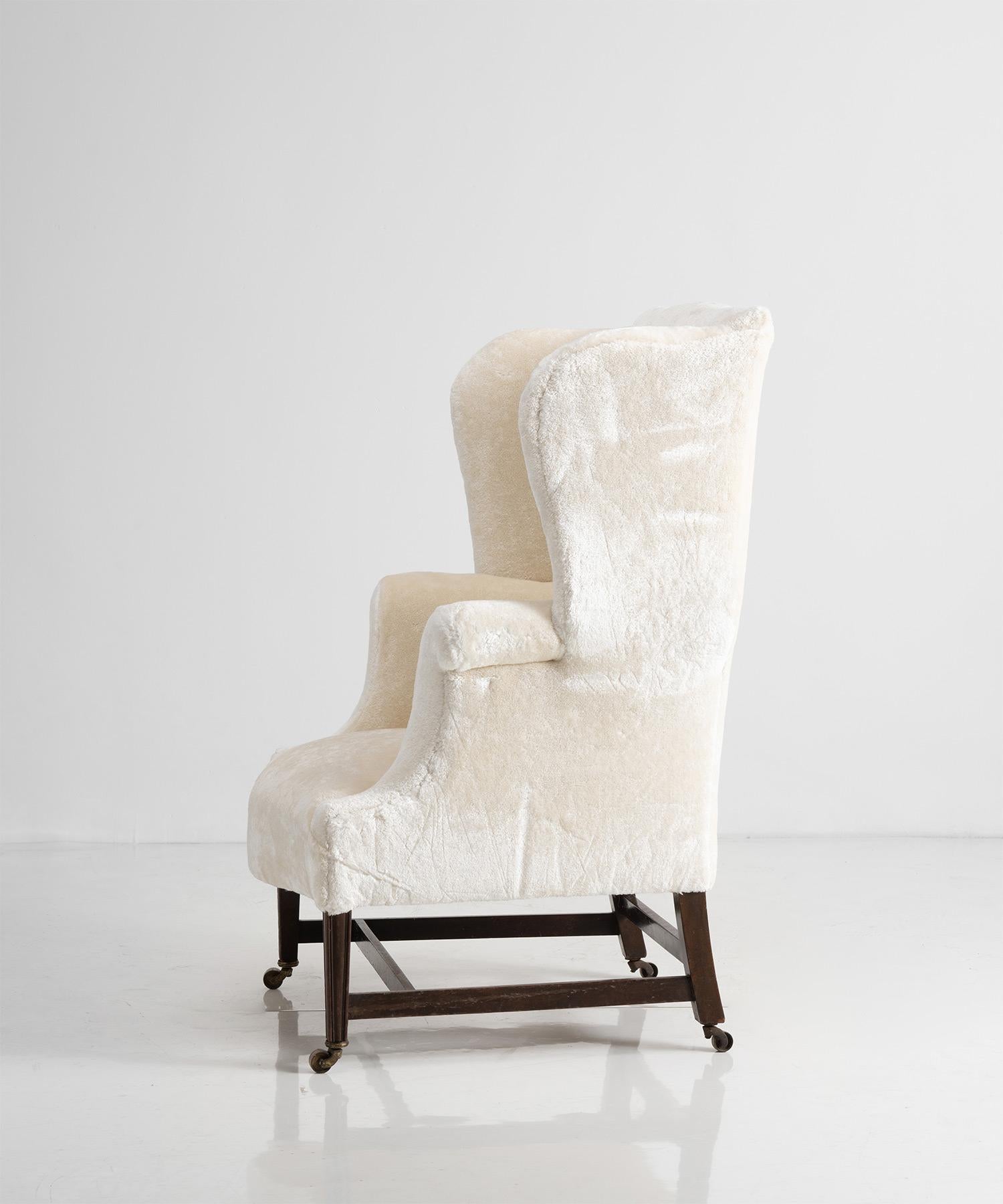 19th Century Wingback Armchair in Cotton Blend by Dedar Milano, England circa 1800