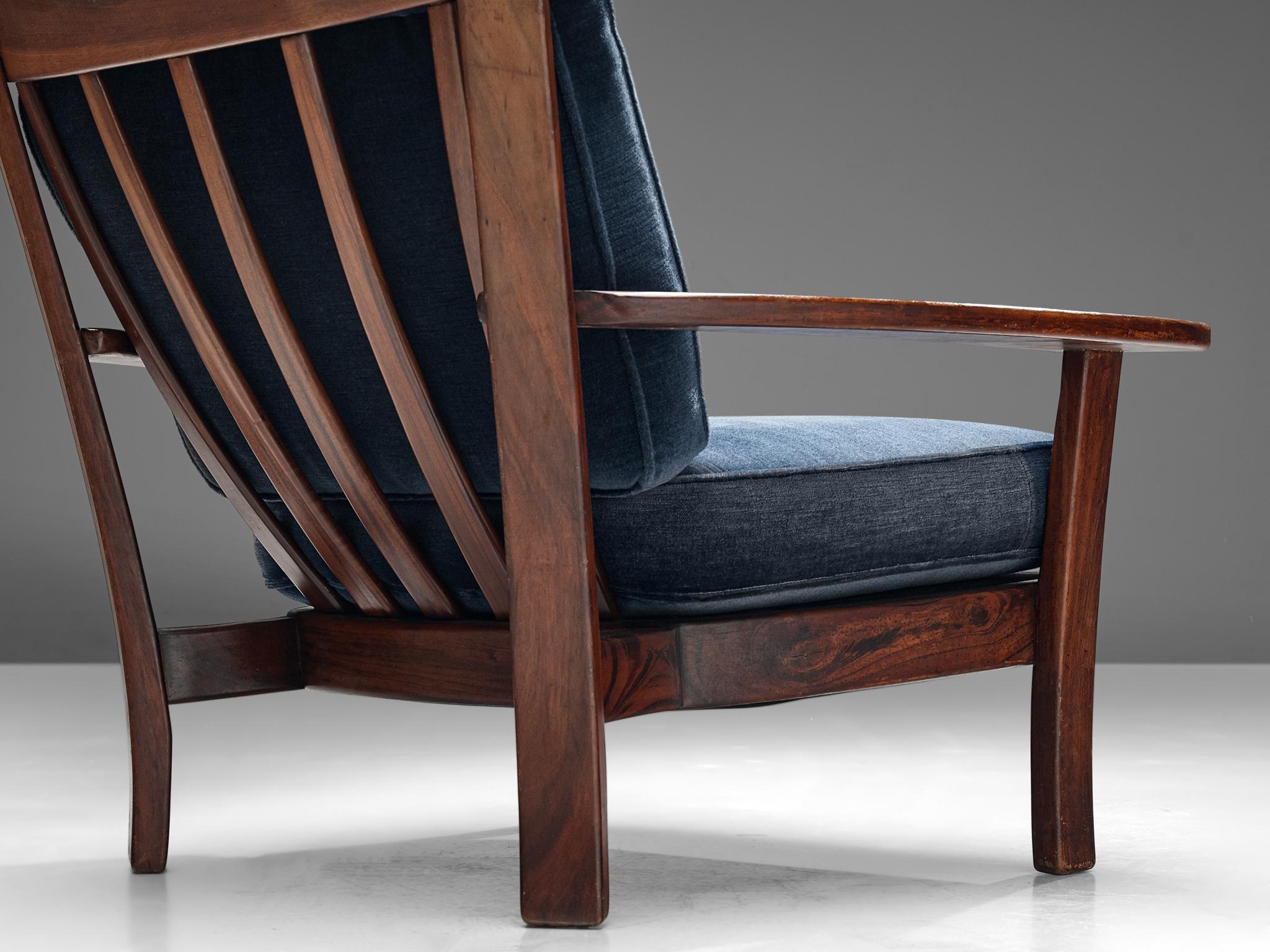 Mid-20th Century Wingback Armchair in Blue Velvet  For Sale