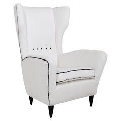 Vintage Wingback Armchair, white faux fur, Italian Manufactory, Mid-20th Century