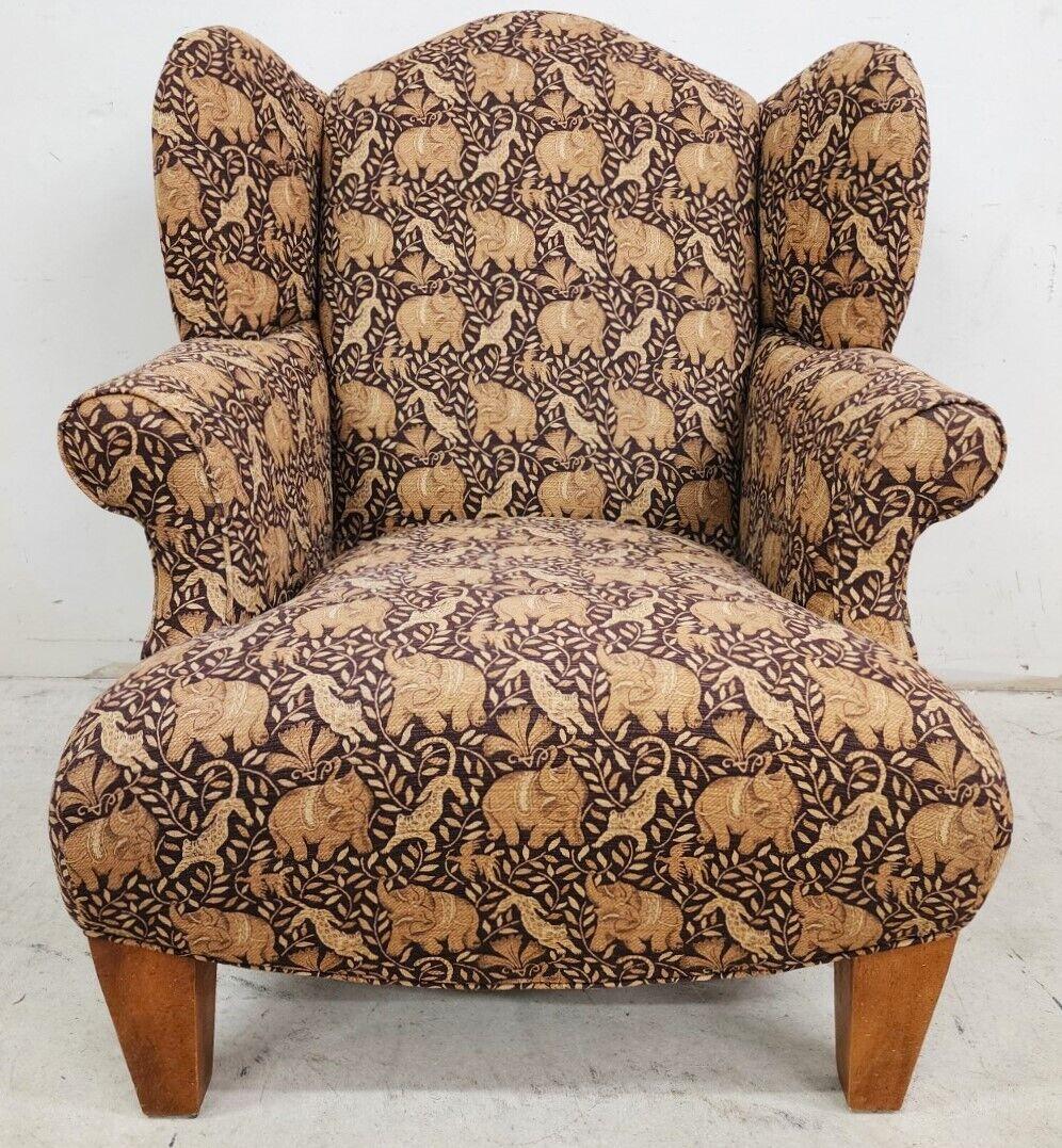 Wingback Armchair & Ottoman Elephants & Leopards Custom Designer In Good Condition For Sale In Lake Worth, FL