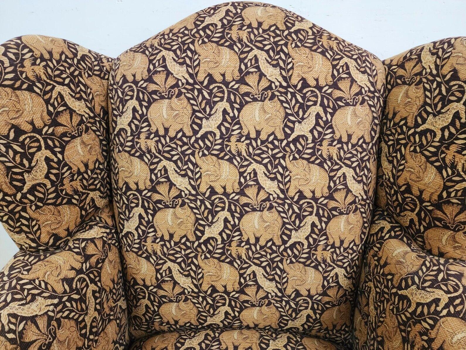 Late 20th Century Wingback Armchair & Ottoman Elephants & Leopards Custom Designer For Sale