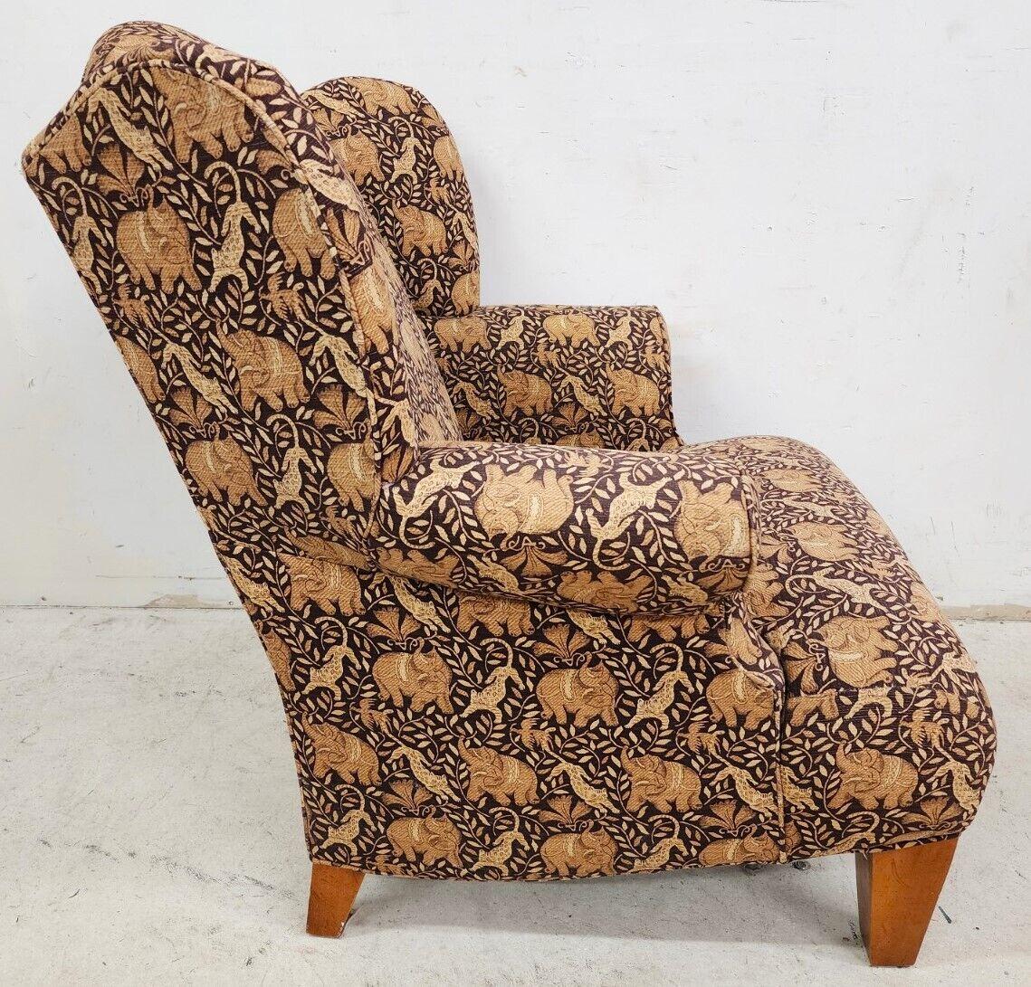 Cotton Wingback Armchair & Ottoman Elephants & Leopards Custom Designer For Sale