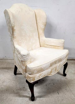 Wingback Armchair Queen Anne Ivory Brocade Sussex by Ethan Allen