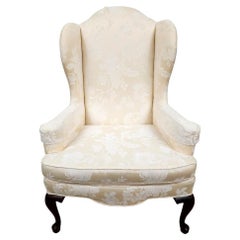 Wingback Armchair Queen Anne Ivory Brocade Sussex by Ethan Allen