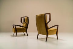 Wingback Armchairs In Poplar And Mohair By Orlando Orlandi, Italy 1950's