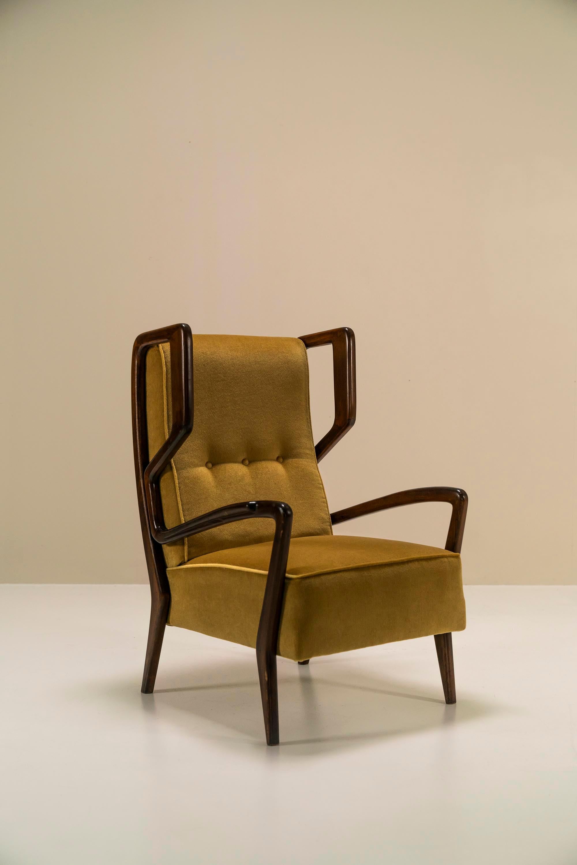 Wingback Armchairs In Poplar And Mohair By Orlando Orlandi, Italy 1950's For Sale 1