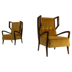 Vintage Wingback Armchairs In Poplar And Mohair By Orlando Orlandi, Italy 1950's