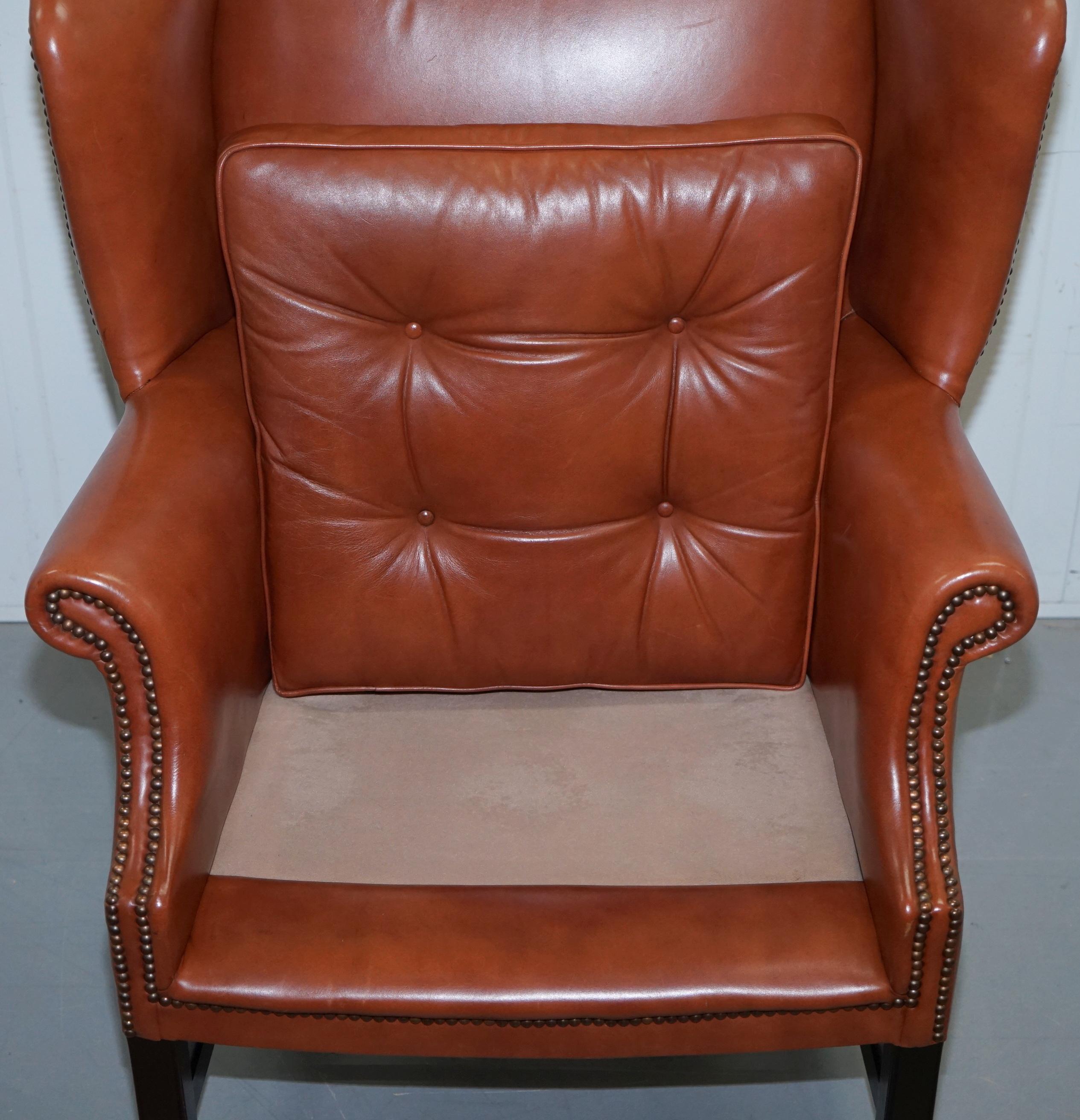 Wingback Brown Leather Armchair Floating Button Chippendale Chesterfield Cushion 5