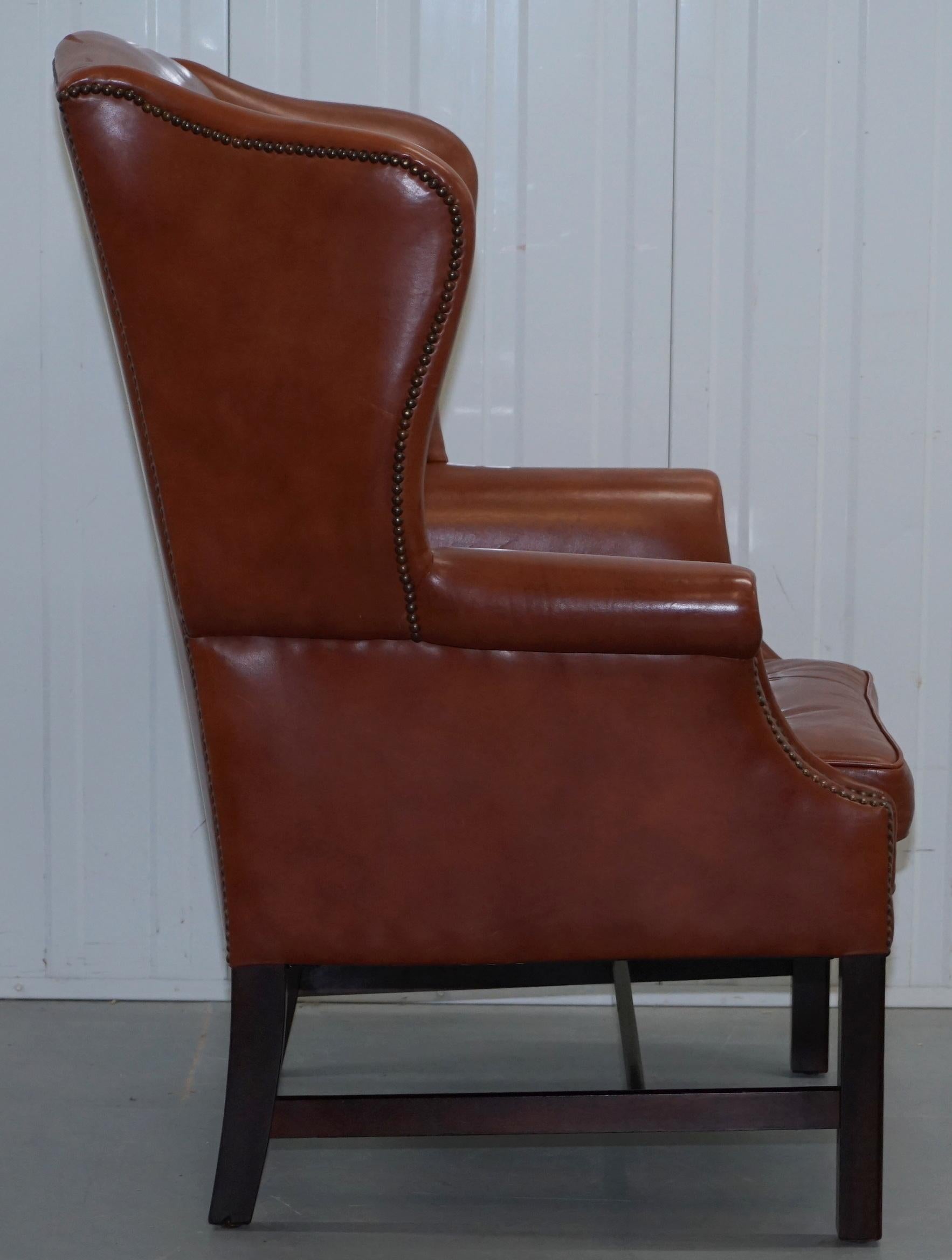 Wingback Brown Leather Armchair Floating Button Chippendale Chesterfield Cushion 7