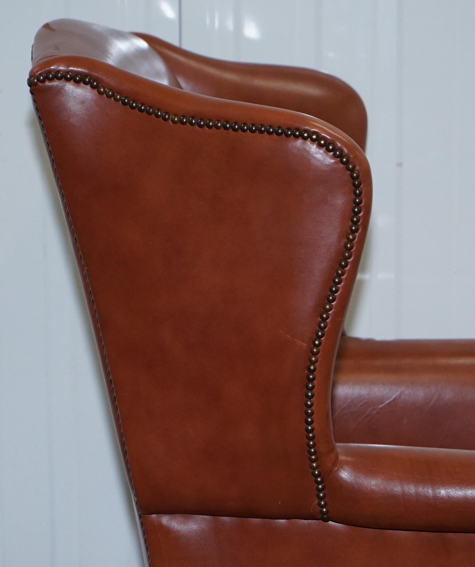 Wingback Brown Leather Armchair Floating Button Chippendale Chesterfield Cushion 8