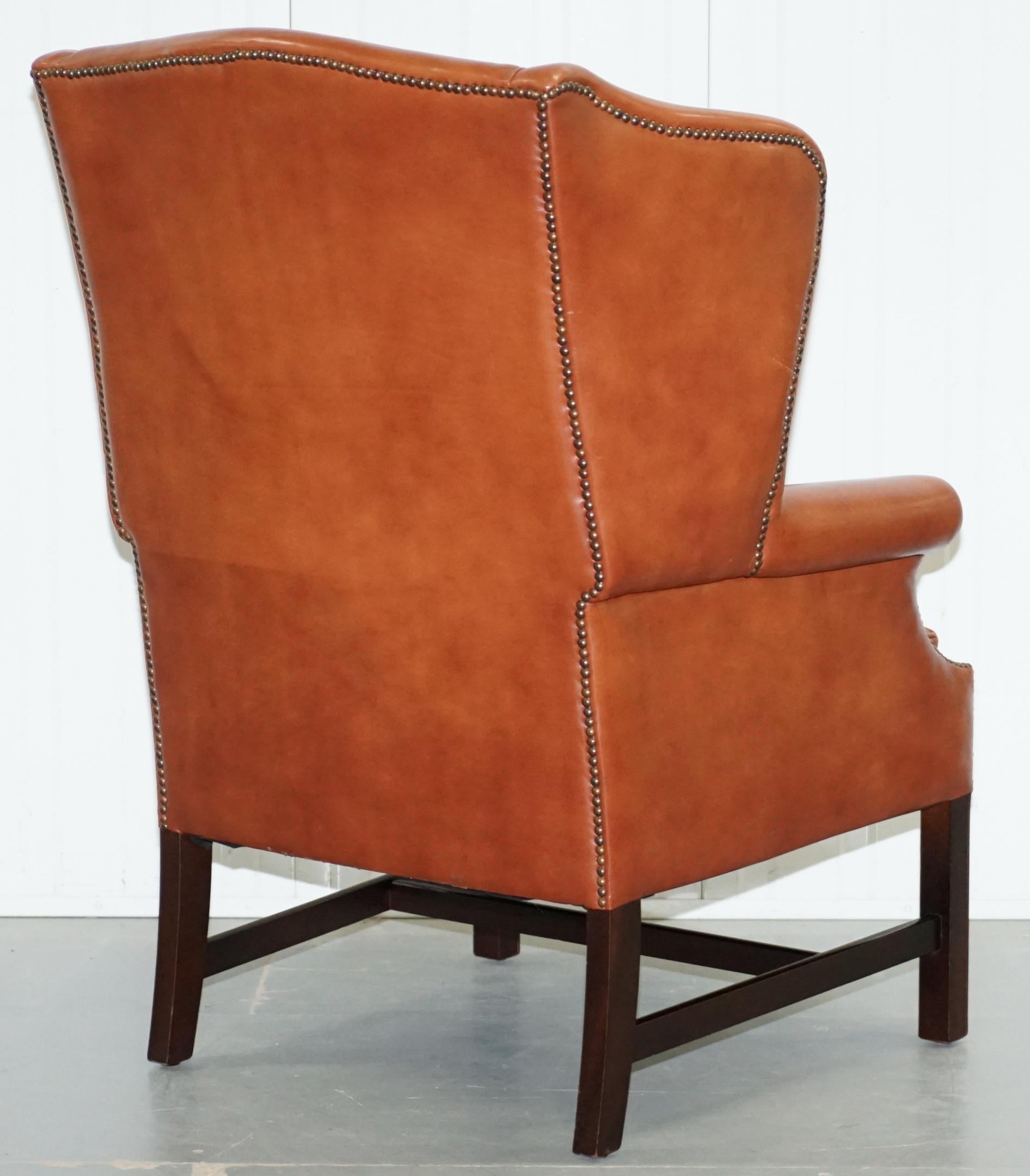 Wingback Brown Leather Armchair Floating Button Chippendale Chesterfield Cushion 9