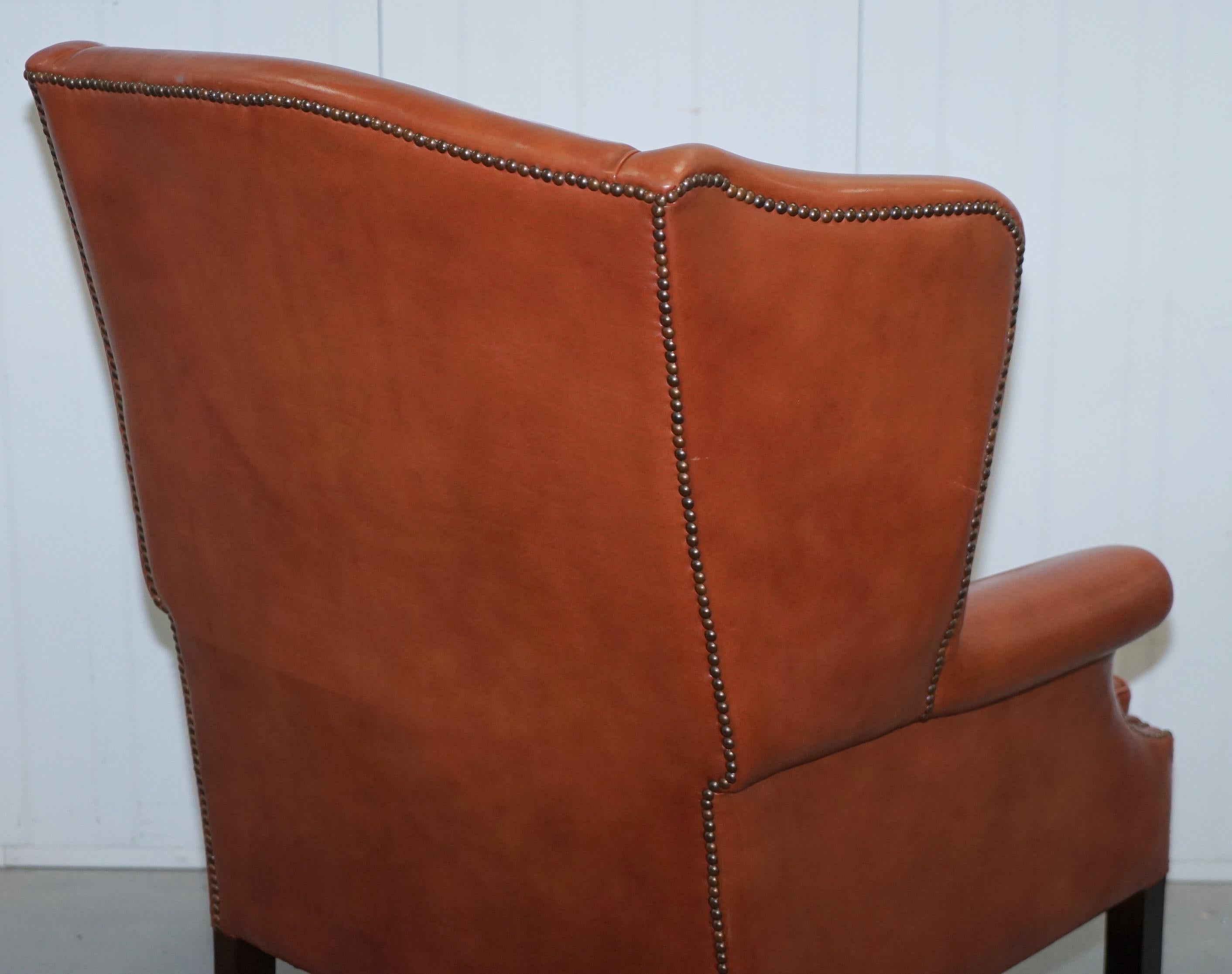 Wingback Brown Leather Armchair Floating Button Chippendale Chesterfield Cushion 10